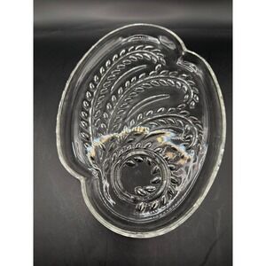 Clear‎ Glass Embossed Leaf Paisley Federal Glass Snack Master Luncheon Plate Vtg